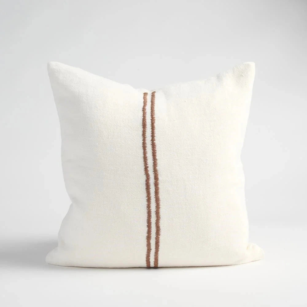 Orion Linen Cushion Off White/Chocolate with Feather Insert | Square & Lumbar Sun Republic 