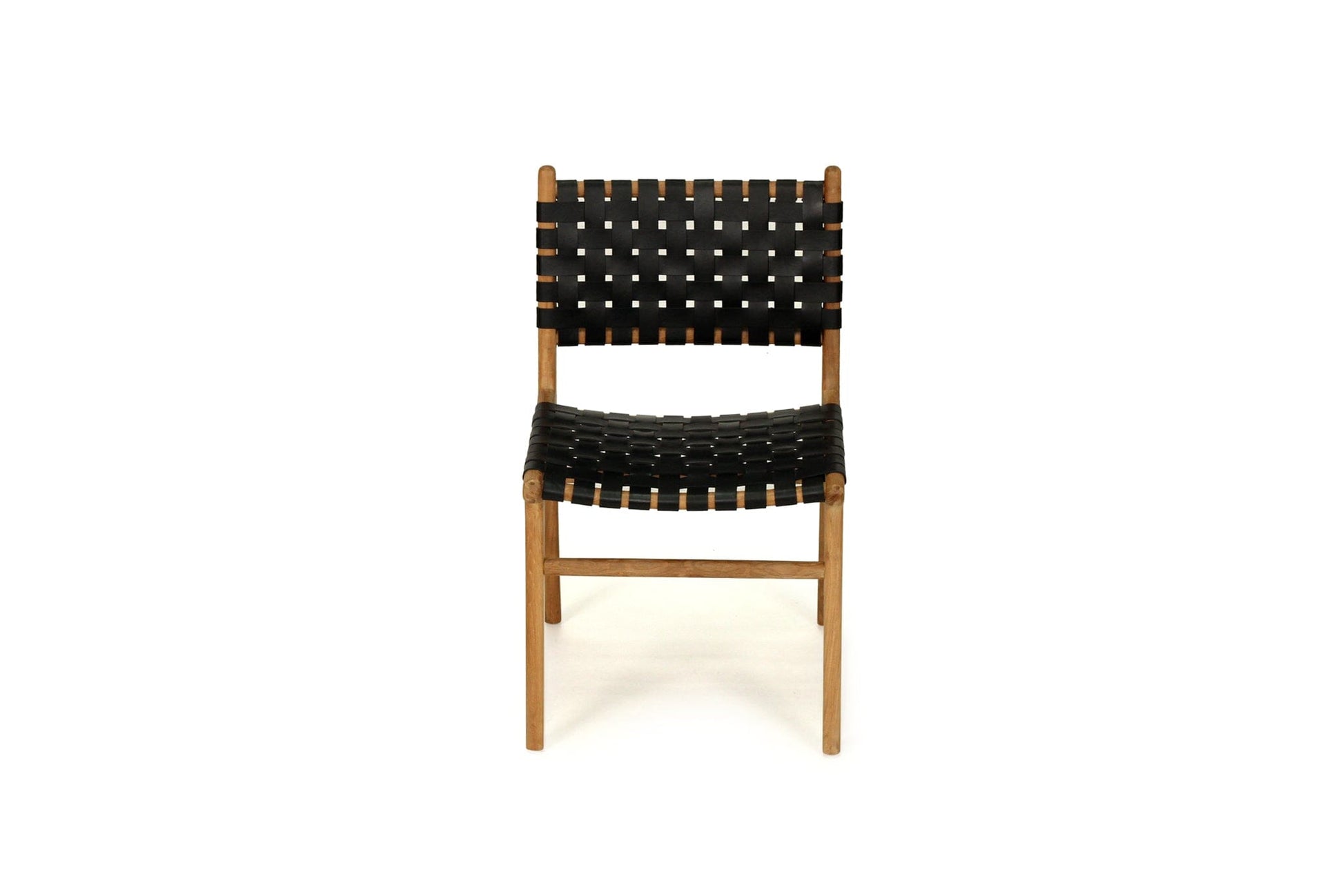 Otis Dining Chair Woven Leather & Teak - Black Sun Republic 