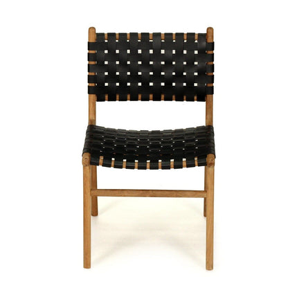 Otis Dining Chair Woven Leather & Teak - Black Sun Republic 