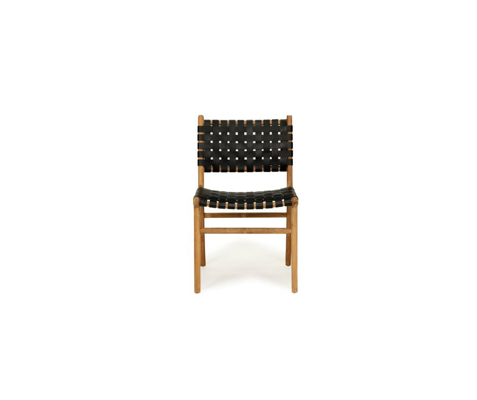 Otis Dining Chair Woven Leather & Teak - Black Sun Republic 