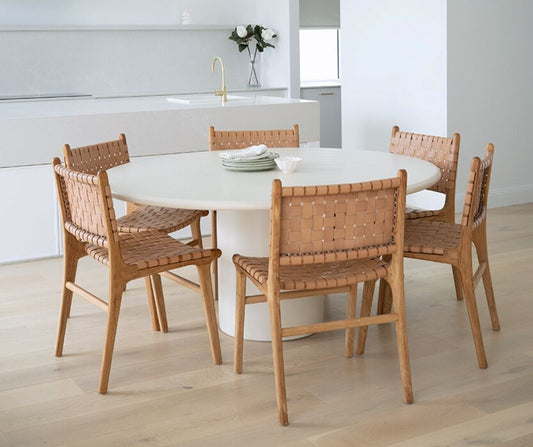 Otis Dining Chair Woven Leather & Teak - Nude (Natural) Sun Republic 