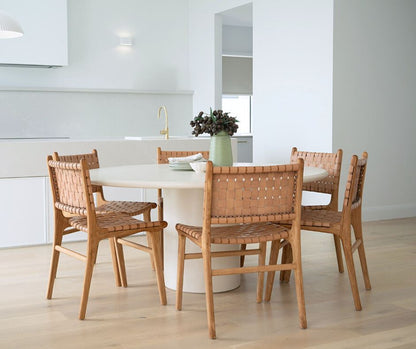 Otis Dining Chair Woven Leather & Teak - Nude (Natural) Sun Republic 