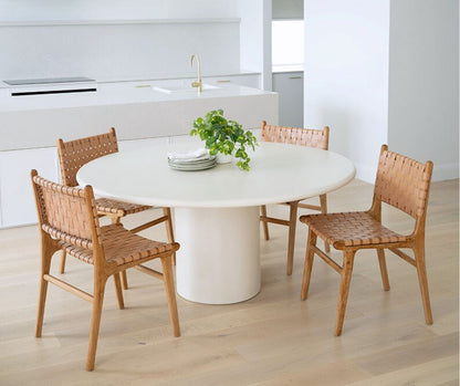 Otis Dining Chair Woven Leather & Teak - Nude (Natural) Sun Republic 