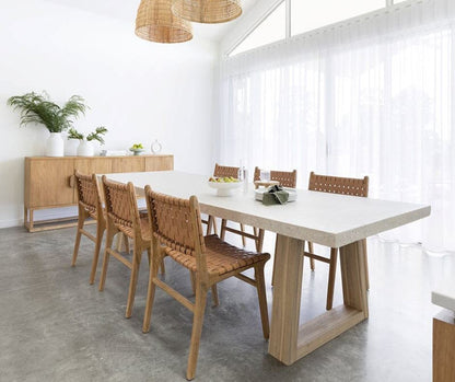 Otis Dining Chair Woven Leather & Teak - Nude (Natural) Sun Republic 