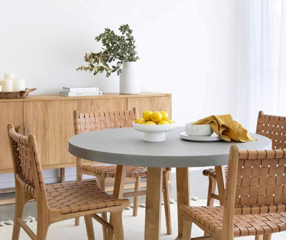 Otis Dining Chair Woven Leather & Teak - Nude (Natural) Sun Republic 