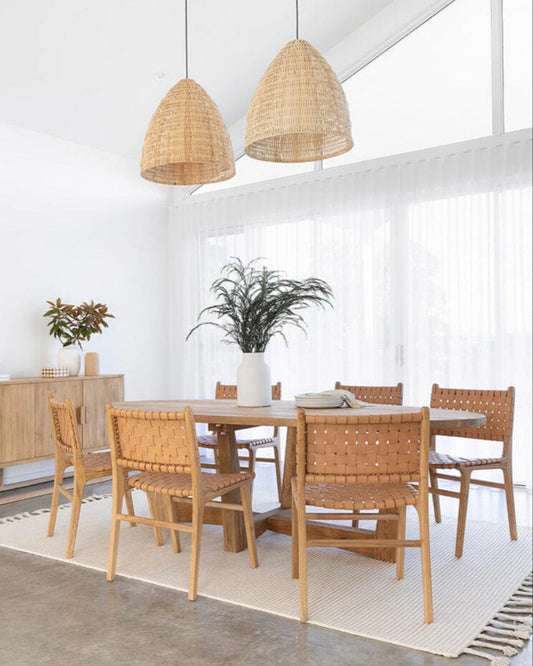 Otis Dining Chair Woven Leather & Teak - Nude Sun Republic 