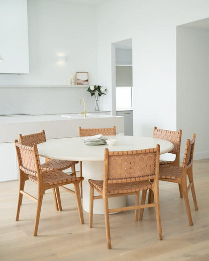 Otis Dining Chair Woven Leather & Teak - Nude Sun Republic 