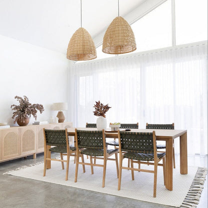 Otis Dining Chair Woven Leather & Teak - Olive Sun Republic 