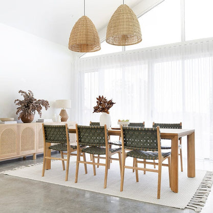 Otis Dining Chair Woven Leather & Teak - Olive Sun Republic 