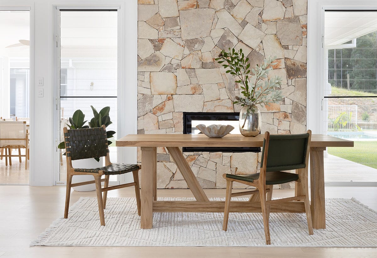 Otis Dining Chair Woven Leather & Teak - Olive Sun Republic 