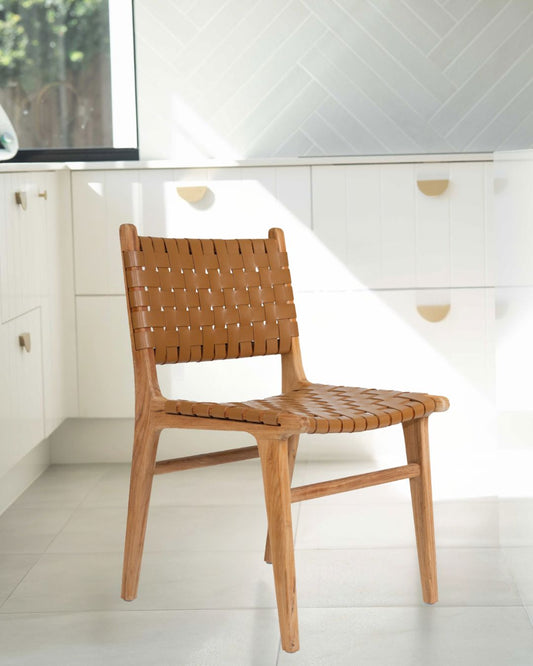 Otis Dining Chair Woven Leather & Teak - Tan Sun Republic 