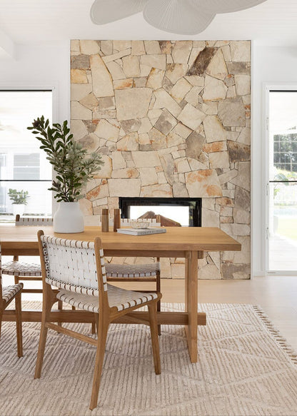 Otis Dining Chair Woven Leather & Teak - White Sun Republic 