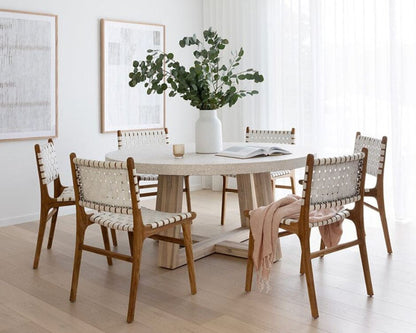 Otis Dining Chair Woven Leather & Teak - White Sun Republic 