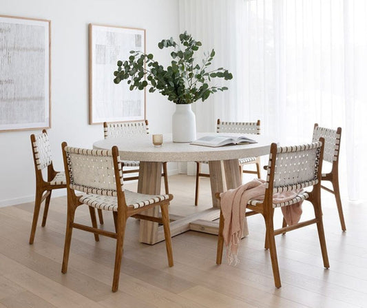 Otis Dining Chair Woven Leather & Teak - White Sun Republic 