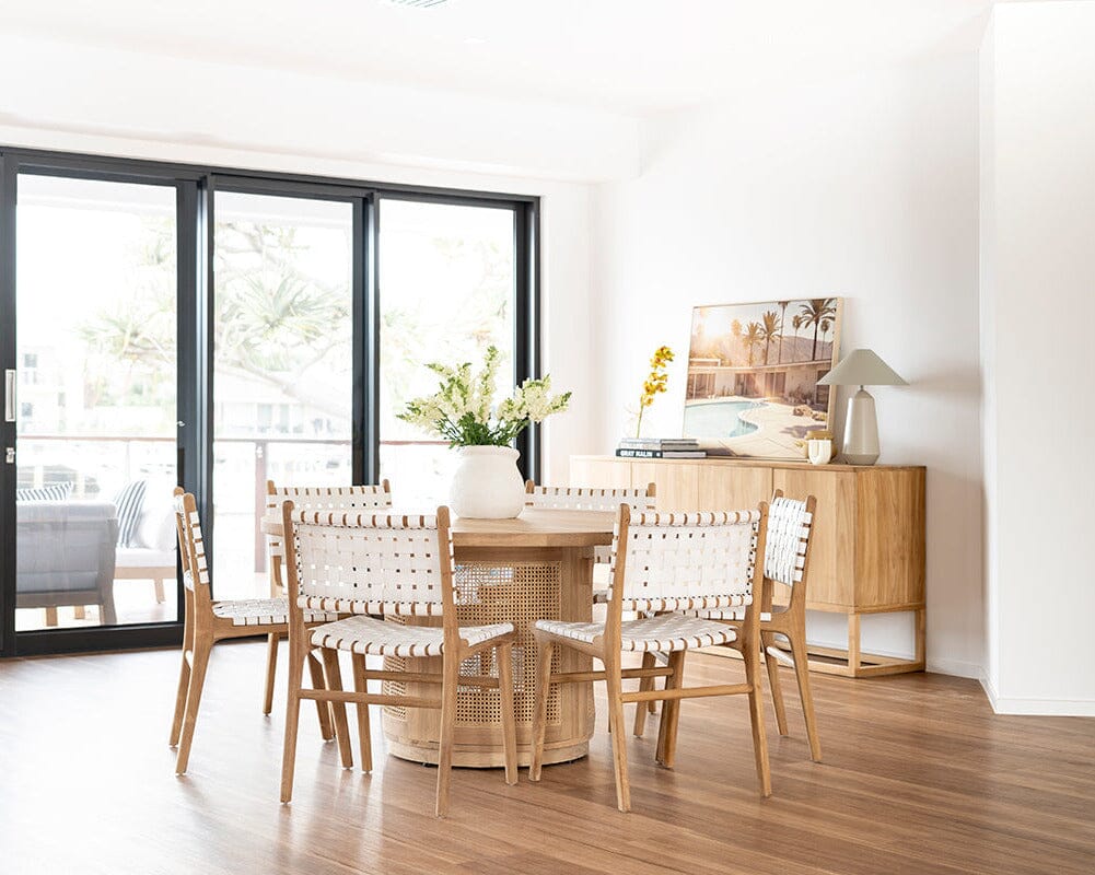 Otis Dining Chair Woven Leather & Teak - White Sun Republic 