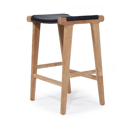 Otis Teak and Black Leather Saddle kitchen Stool from Sun Republic 