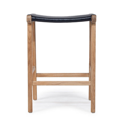 Otis Teak and Black Leather Saddle kitchen Stool from Sun Republic 