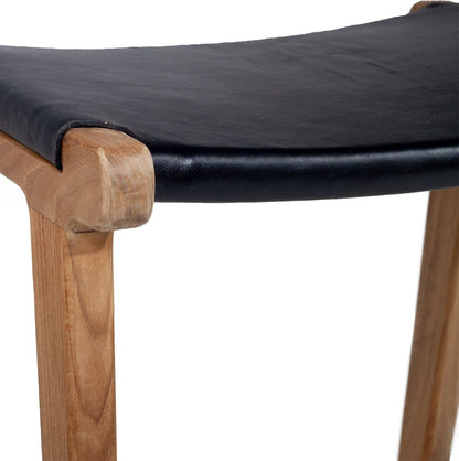 Otis Teak and Black Leather Saddle kitchen Stool from Sun Republic 