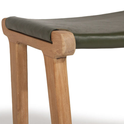 Otis Leather & Teak Saddle Counter Stool - Olive Sun Republic 
