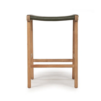 Otis Leather & Teak Saddle Counter Stool - Olive Sun Republic 