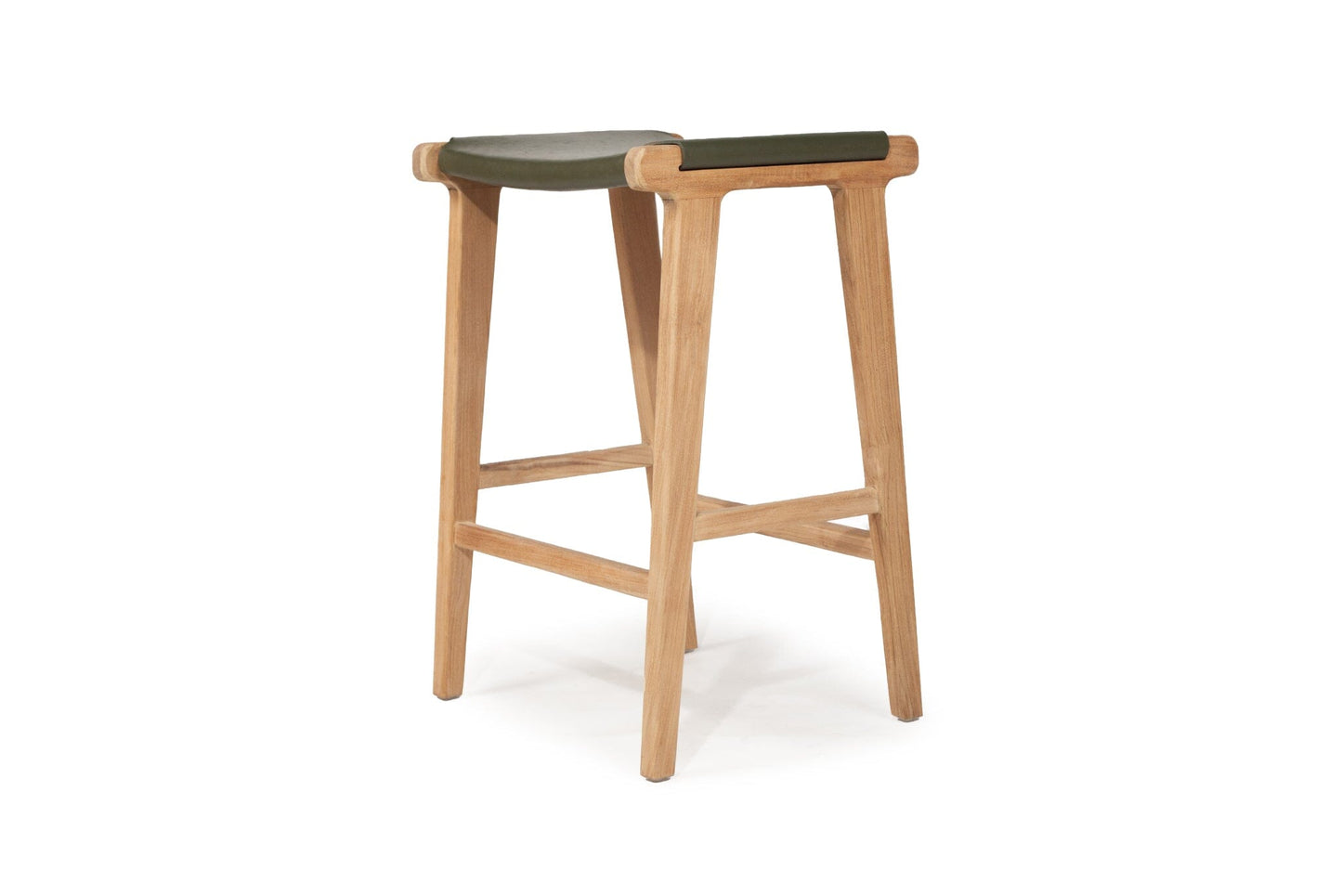 Otis Leather & Teak Saddle Counter Stool - Olive Sun Republic 