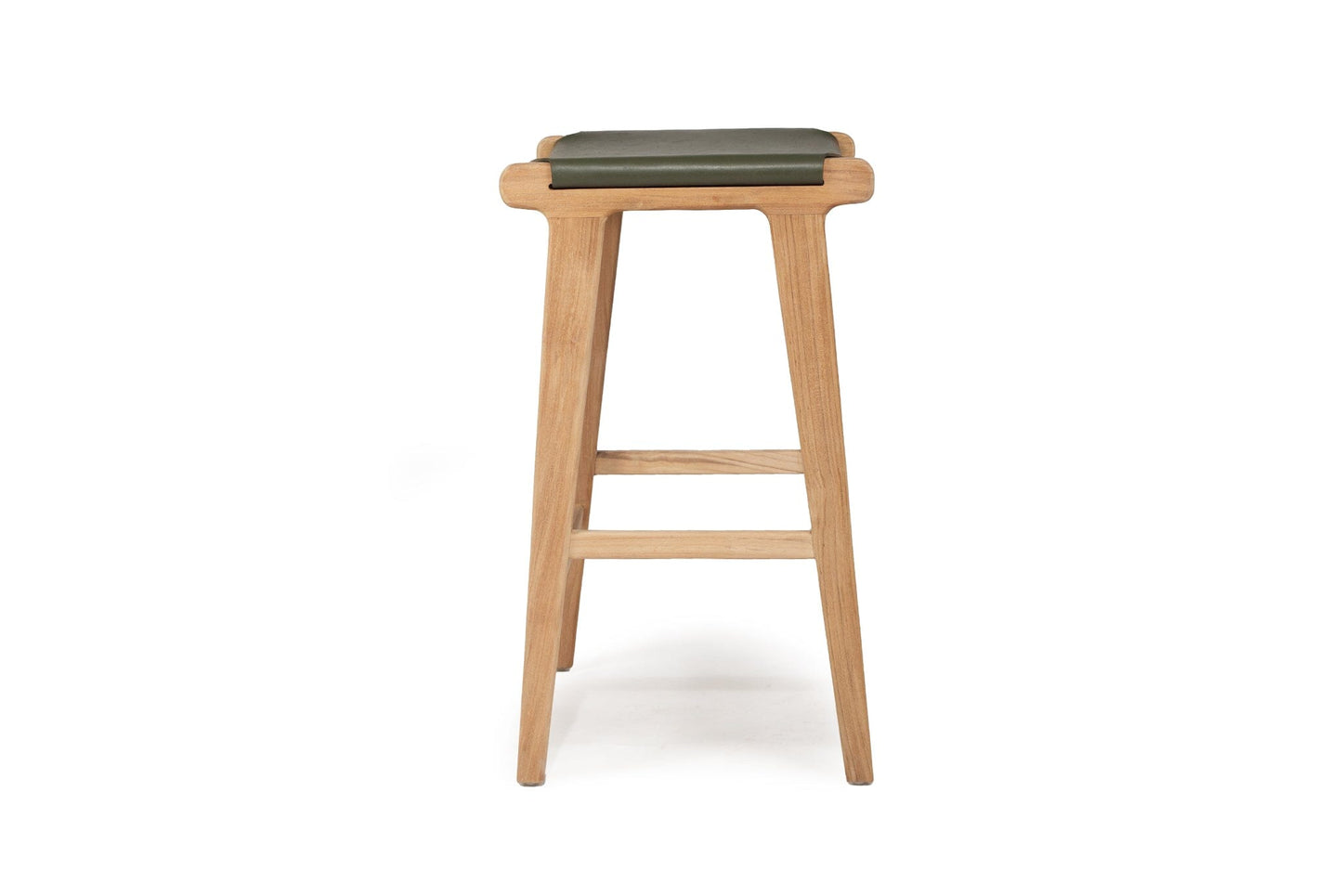 Otis Leather & Teak Saddle Counter Stool - Olive Sun Republic 