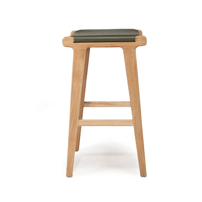 Otis Leather & Teak Saddle Counter Stool - Olive Sun Republic 