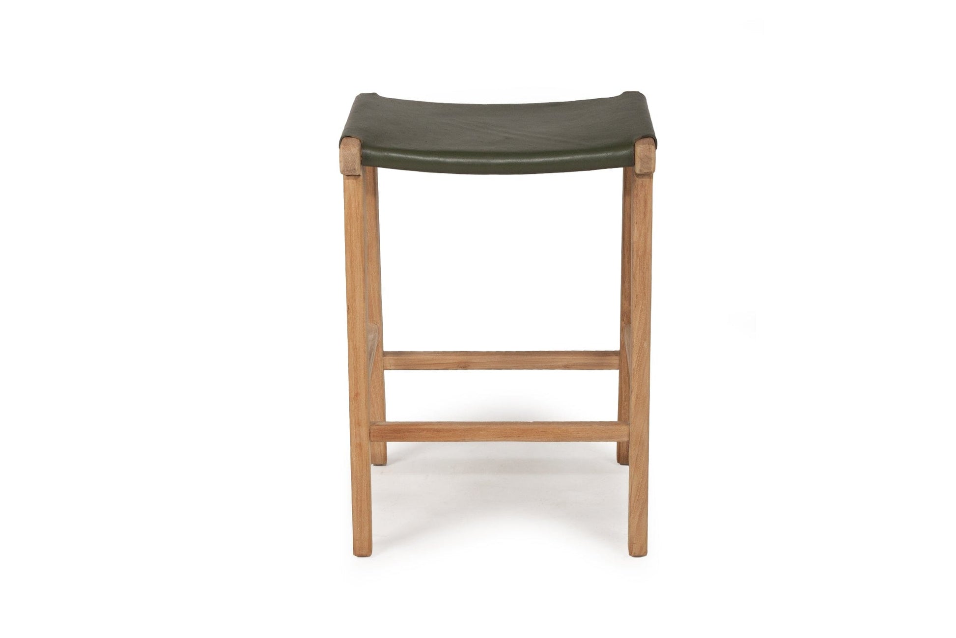 Otis Leather & Teak Saddle Counter Stool - Olive Sun Republic 