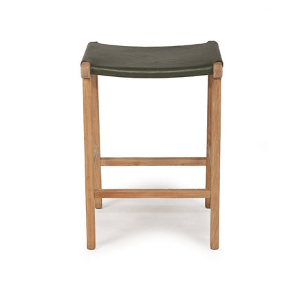 Otis Leather & Teak Saddle Counter Stool - Olive Sun Republic 