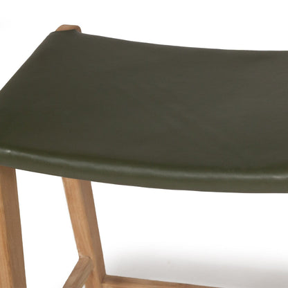 Otis Leather & Teak Saddle Counter Stool - Olive Sun Republic 