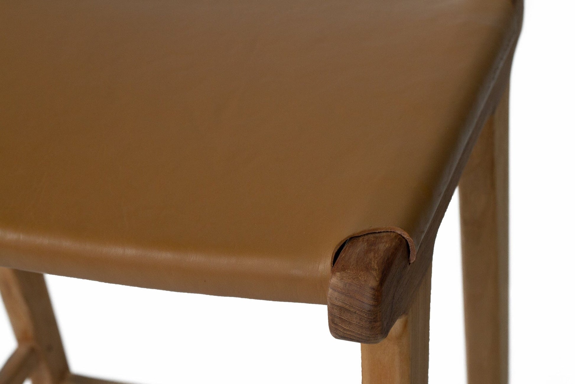 Otis Leather & Teak Saddle Counter Stool - Tan Sun Republic 