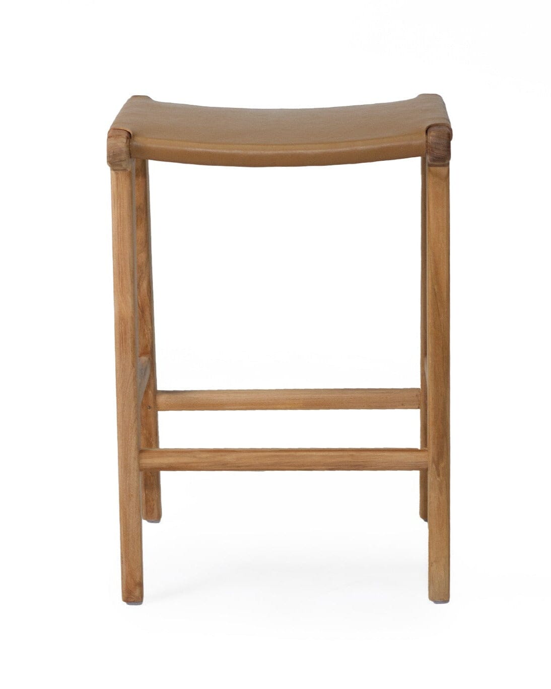 Otis Leather & Teak Saddle Counter Stool - Tan Sun Republic 