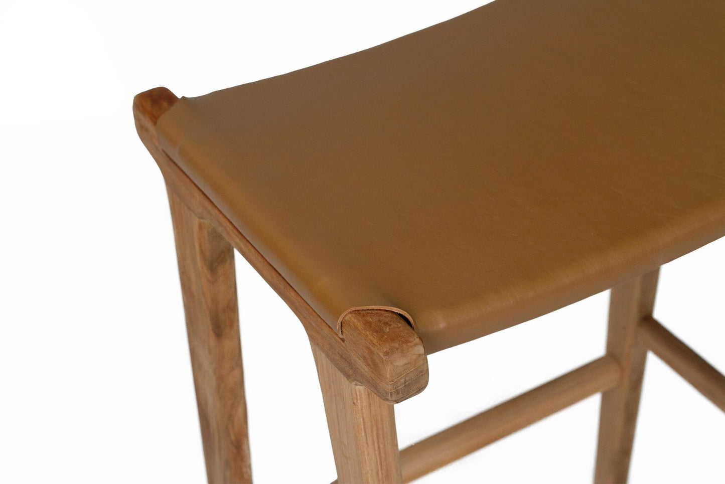 Otis Leather & Teak Saddle Counter Stool - Tan Sun Republic 