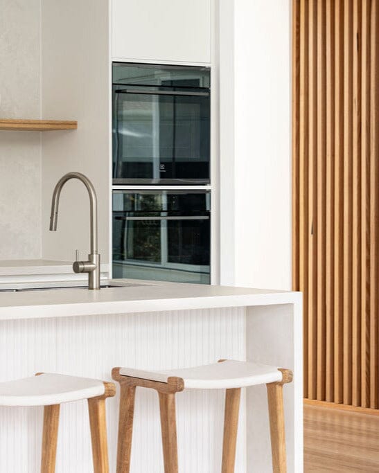 Otis Leather & Teak Saddle Counter Stool - White Sun Republic 