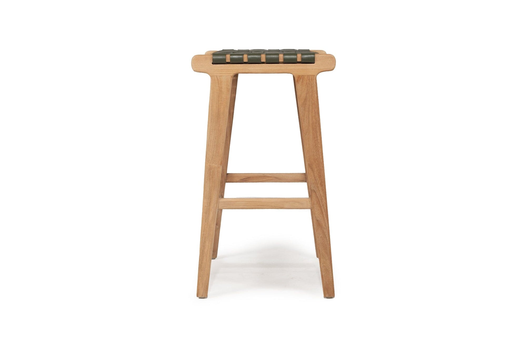 Otis Woven Leather & Teak Saddle Counter Stool - Olive Sun Republic 