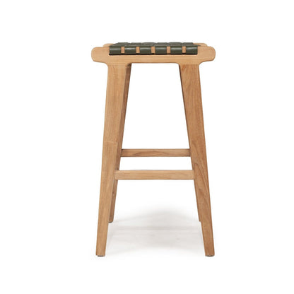 Otis Woven Leather & Teak Saddle Counter Stool - Olive Sun Republic 
