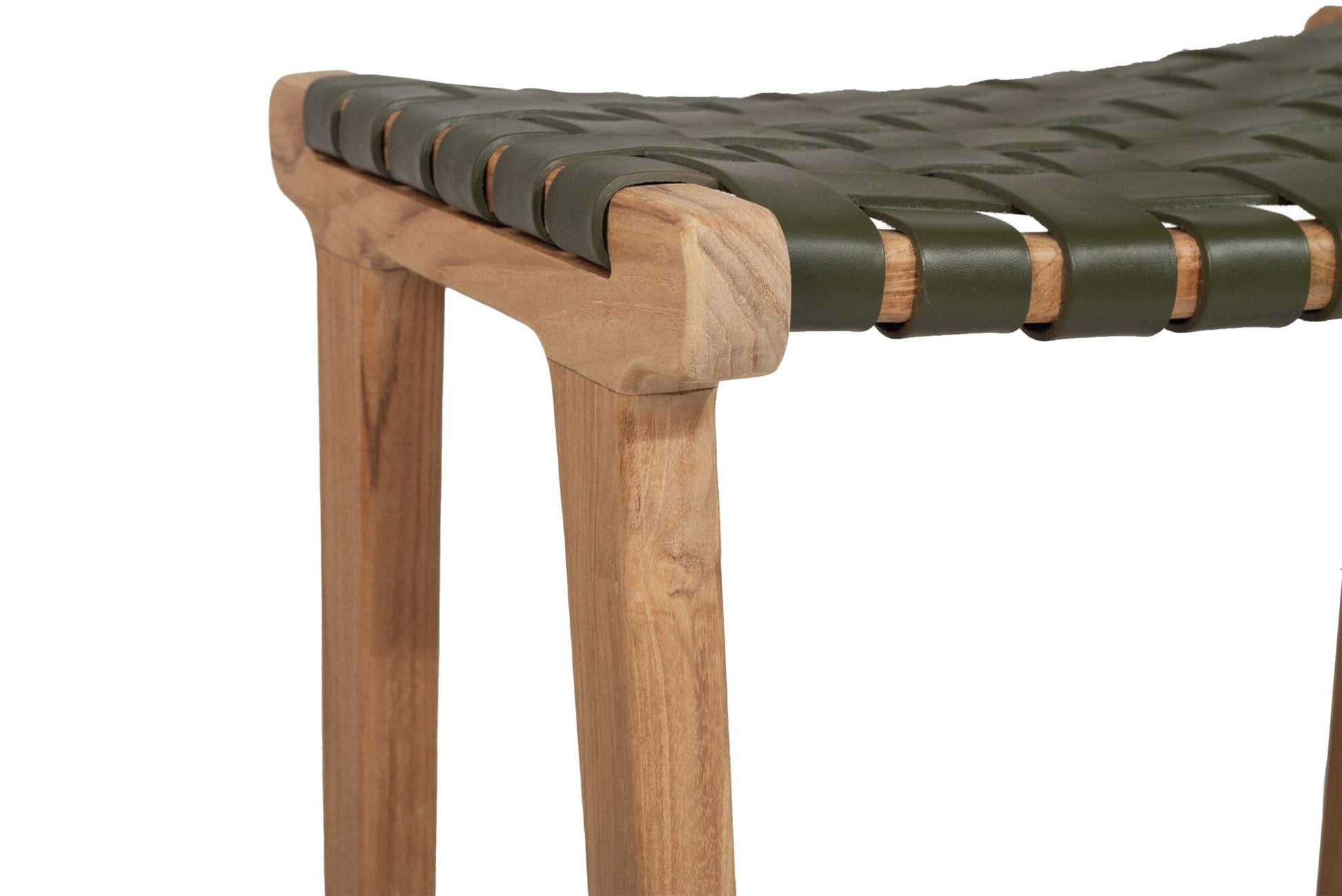 Otis Woven Leather & Teak Saddle Counter Stool - Olive Sun Republic 