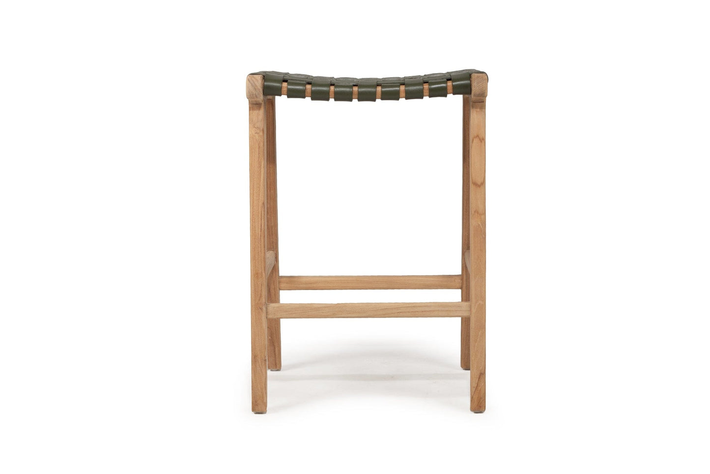 Otis Woven Leather & Teak Saddle Counter Stool - Olive Sun Republic 