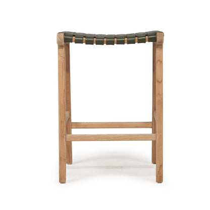 Sun Republic Olive leather and teak kitchen counter stool
