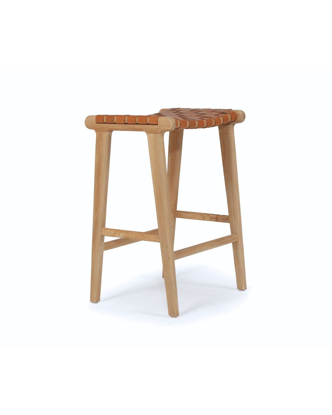 Otis Woven Leather & Teak Saddle Counter Stool - Tan Sun Republic 