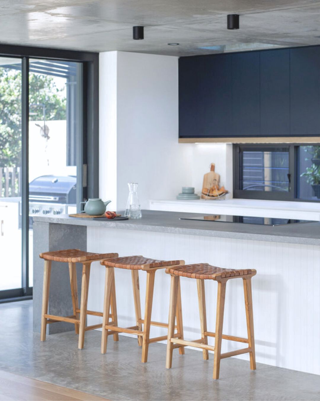 Otis Woven Leather & Teak Saddle Counter Stool - Tan Sun Republic 