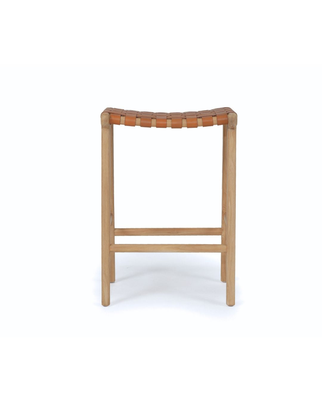 Otis Woven Leather & Teak Saddle Counter Stool - Tan Sun Republic 