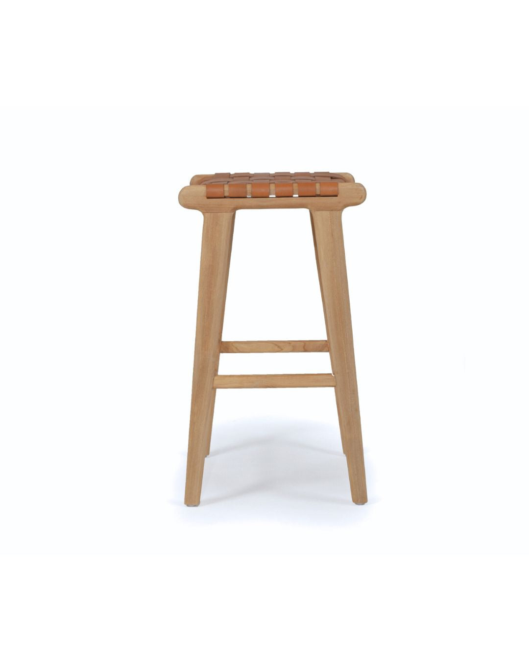 Otis Woven Leather & Teak Saddle Counter Stool - Tan Sun Republic 