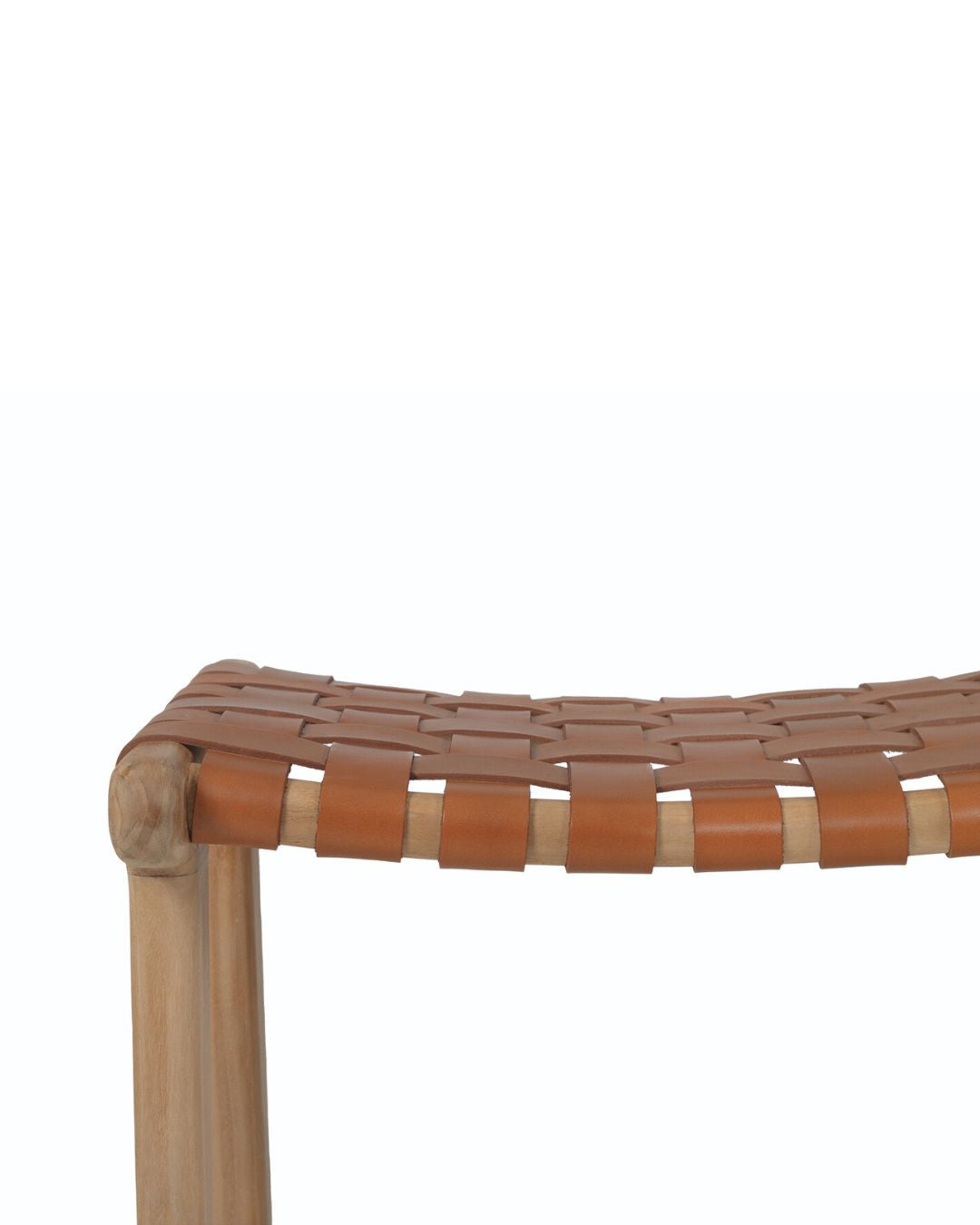 Otis Woven Leather & Teak Saddle Counter Stool - Tan Sun Republic 
