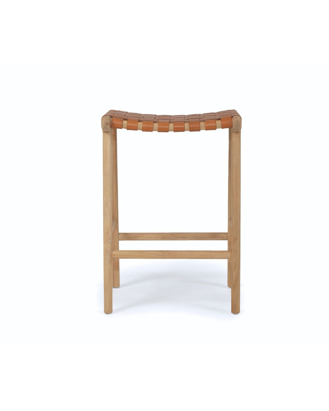 Otis Woven Leather & Teak Saddle Counter Stool - Tan Sun Republic 