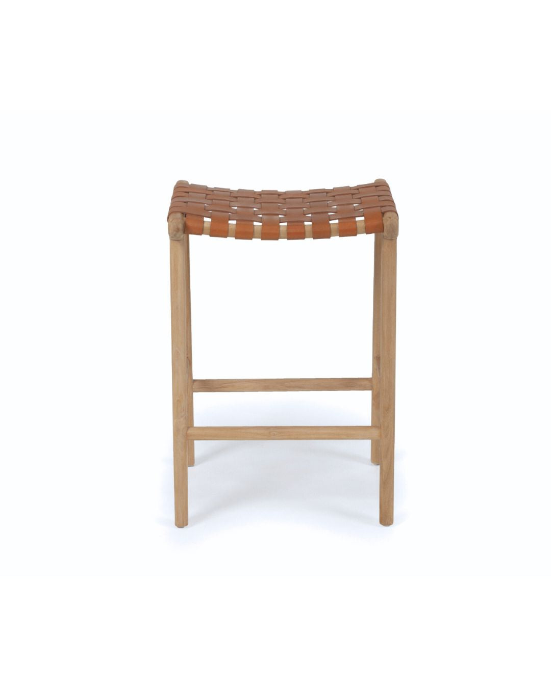 Otis Woven Leather & Teak Saddle Counter Stool - Tan Sun Republic 