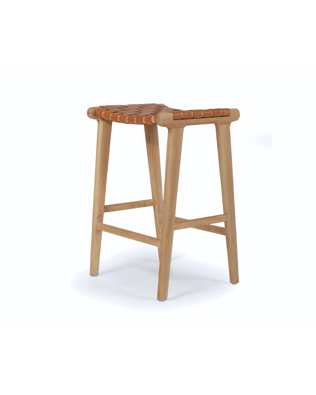 Otis Woven Leather & Teak Saddle Counter Stool - Tan Sun Republic 