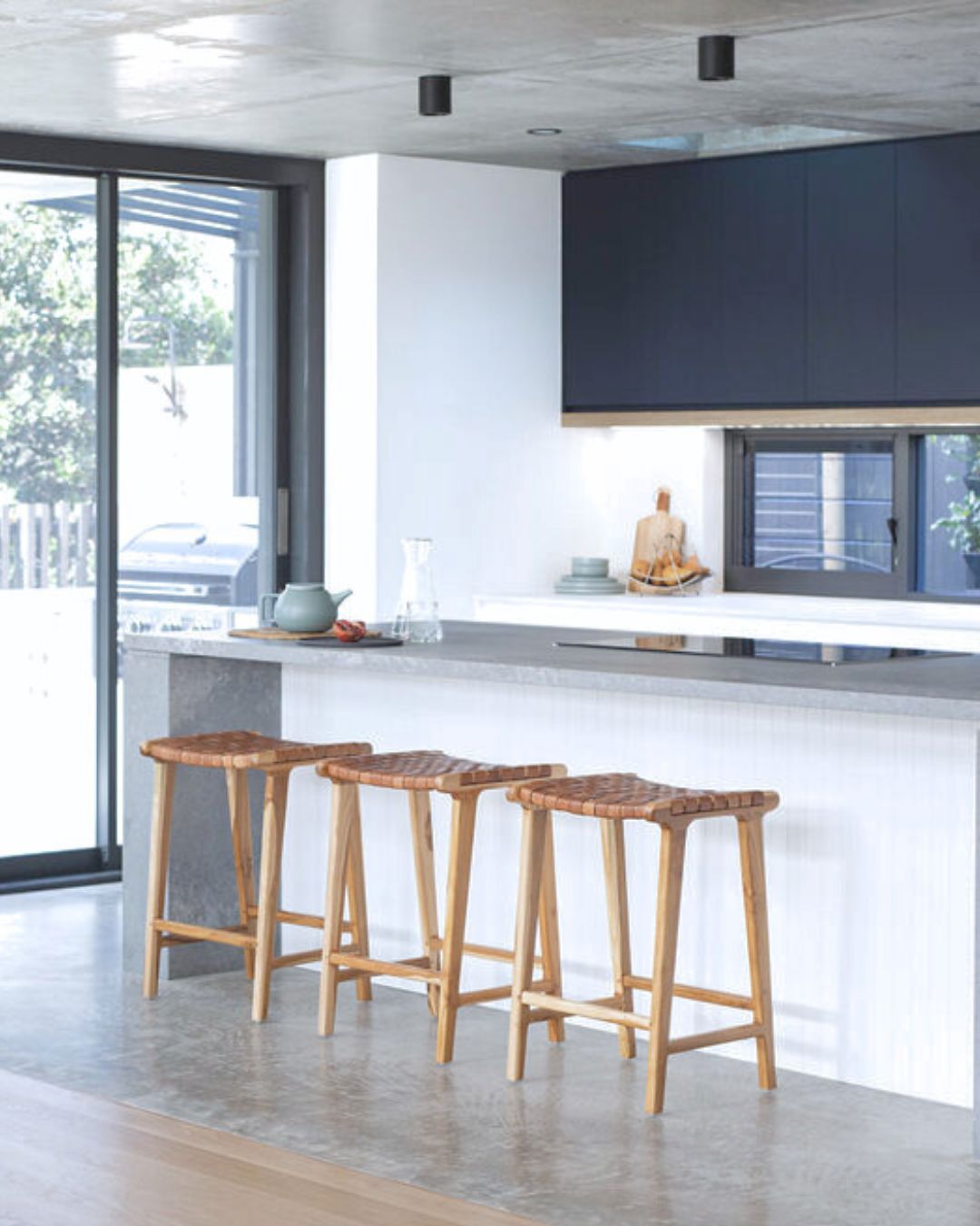 Otis Woven Leather & Teak Saddle Counter Stool - Tan Sun Republic 