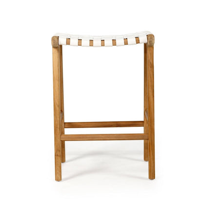 Otis Woven Leather & Teak Saddle Counter Stool - White Sun Republic 