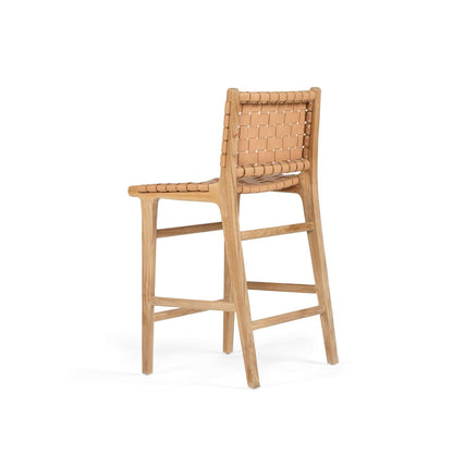 Otis Woven Natural Tan Leather & Teak Counter Stool Sun Republic 